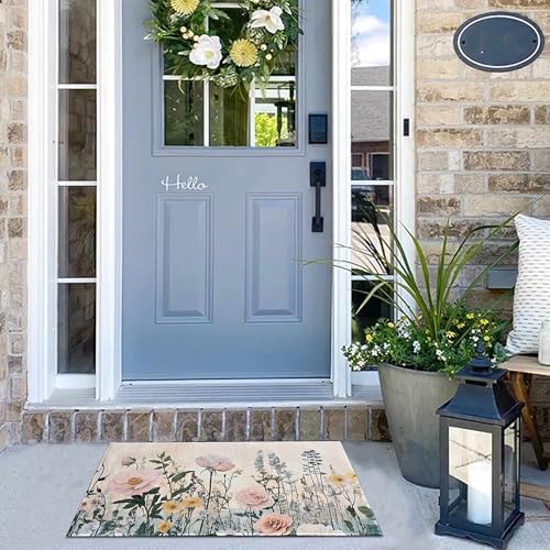 Spring Summer Door Mat for Front Door Floral Welcome Doormat Non-Slip Washable Spring Outdoor Mat Entry Rug for Indoor Outdoor Home Spring Decorations 17 x 30 Inch (Spring 04, 17"x30") - Image 2
