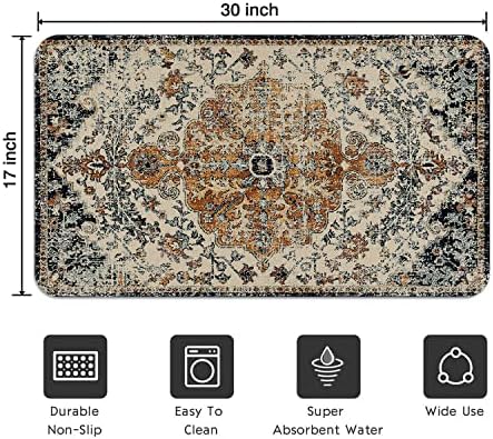 Boho Style Door Mat, Welcome Doormat for Indoor/Outdoor Entrance, Non-Slip Machine Washable Bohemia Floor Mat for Farmhouse Patio Entry & Mudroom Retro Blue Floral Rug Decor 17x30 Inch - Image 3