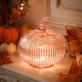 Rose Gold Glass Pumpkin Light with 2 Lighting Modes and 6-Hour Timer, 5.5 x 6 Inch Battery Operated Mercury Glass Pumpkin Decor for Fall, Thanksgiving and Holiday Table Centerpiece by HvFun