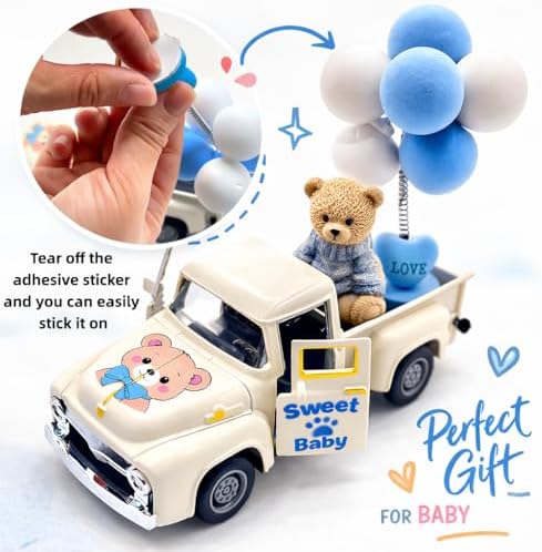 Baby Shower Decorations for Boy, 5.7 Inch Mini Vintage Metal Pickup Truck with Blue Bear and Balloons, Welcome Baby Centerpiece, Nursery Tiered Tray Decor, Gender Reveal Decor, Newborn Gift for Boy - Image 5