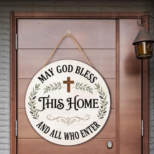 May God Bless This Home Wooden Hanging Sign for House Front Door, Christian Religion Welcome Sign for Porch Garden Patio - Image 3