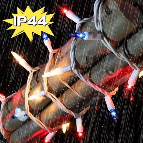LAMPHOME Red White and Blue Mini String Lights, 31.9FT 150 Lights 4th of July Patriotic Lights White Wire, Red White Blue Fairy Lights for Indoor Outdoor Independence Day Memorial Day Tree Decoration - Image 6