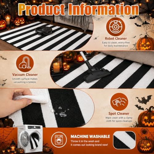 Duraaamo Black and White Striped Rug 2' x 3' for Halloween Outdoor Decor - Image 4