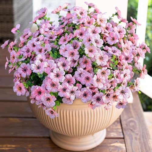 HyeFlora Artificial Flowers for Outdoor Indoor Garden Home Decoration, Faux Flower Daisy with Eucalyptus Leaves Fake Plants Greenery Boxwood Porch Patio, 12 Bundles (Pink) - Image 3