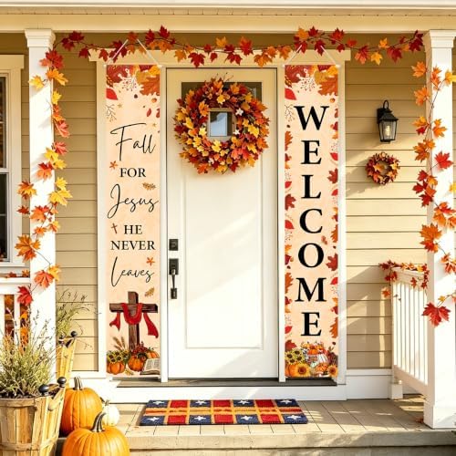Fall Welcome Banner Porch Sign Fall for Jesus Front Door Outdoor Decor - Image 4