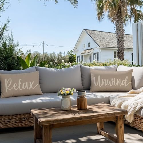 Decorative Throw Pillow Covers 12x20 Set of 2 Relax Unwind, Beige - Image 3