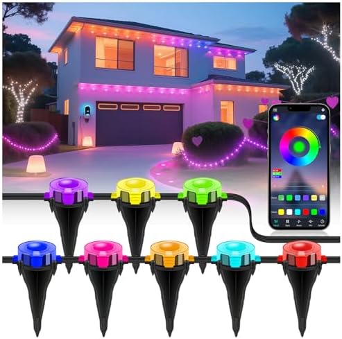 Led Outdoor Ground Lights, Permanent Outdoor Lights for House with RGB Color Changing, Bluetooth Music Sync, IP67 Waterproof, Timer for Eaves Swimming Pool, Beach, Grassland (200 FT) by Wisada