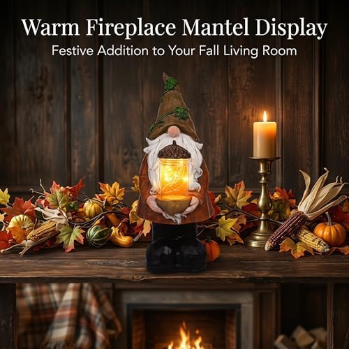 Topadorn Fall Decor Lighted Gnome with LED Acorn Jar, Resin Harvest Decor - Image 4