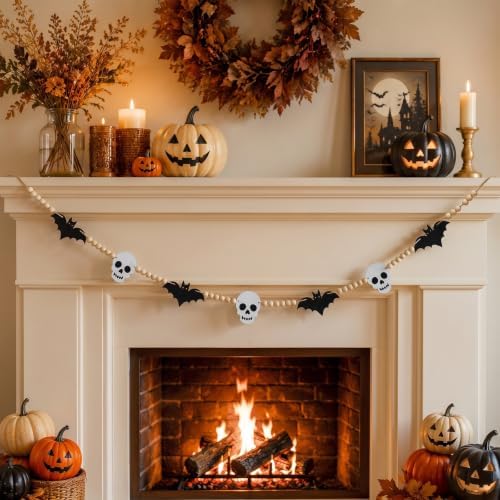 6.7 FT Halloween Decorations Garland with Bat and Skull Wooden Bead Decor - Image 5