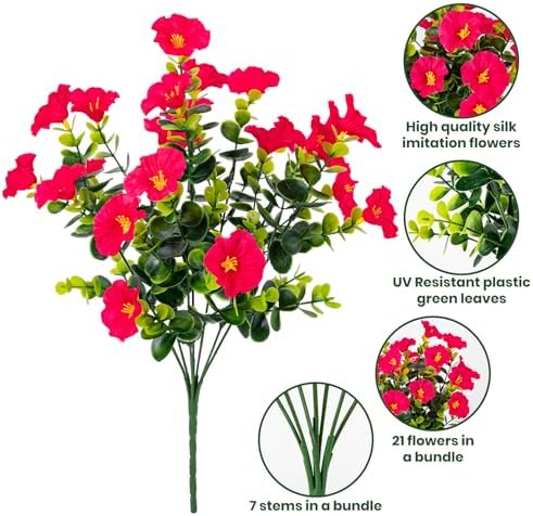 Artificial Faux Flowers for Outdoor 16 Bundles Fake Morning Glory,4Color - Image 3