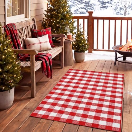 Duraaamo Red and White Checkered Rug 2.3'x3.6' for Christmas Outdoor Decor - Image 5