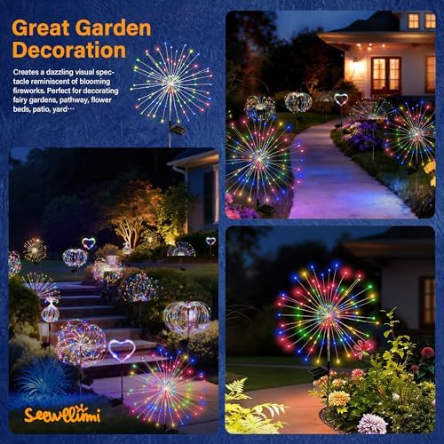 Solar Garden Lights Outdoor Decorative, 2pack 120 LED Firework Lights Waterproof，Solar Fairy Lights for Outside,Garden,Yard, Patio,Pathway,Flowerbed,Party(Multicolor) - Image 5
