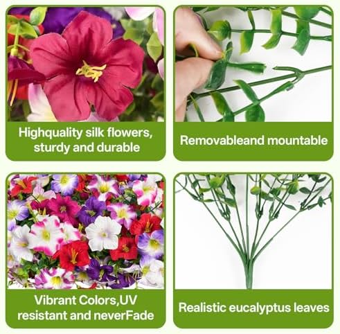 Artificial Faux Petunias Flowers for Outdoors, 12 Bundles UV Resistant Fake Petunias Plants Realistic Silk Flower for Porch Planters Garden Porch Balcony Porch Yard Window Box - Image 3