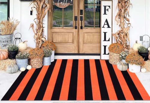 Orange Black Outdoor Patio Rug 4' x 6' Fall Washable Front Porch Rug - Image 6
