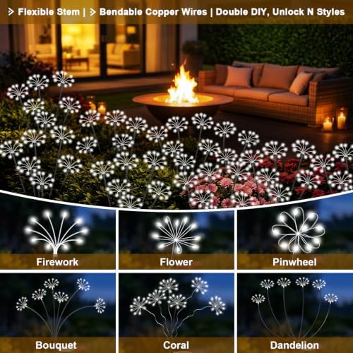 Solar Garden Lights Outdoor, 2 Pack New Upgraded Solar Swaying Starburst Light, Waterproof Fireworks Solar Lights for Yard Patio Pathway Decoration, White - Image 5