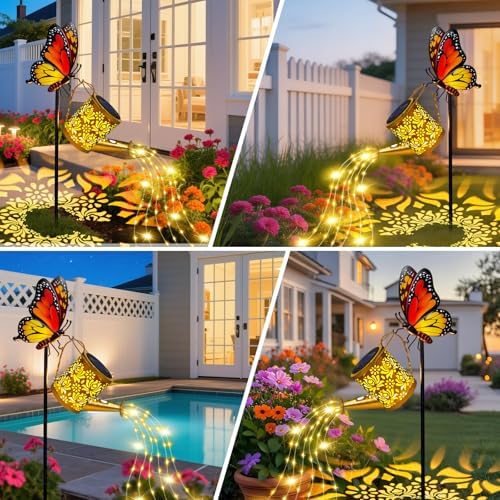 Solar Garden Lights Outdoor Decor, Butterfly Watering Can Lights for Yard - Image 5