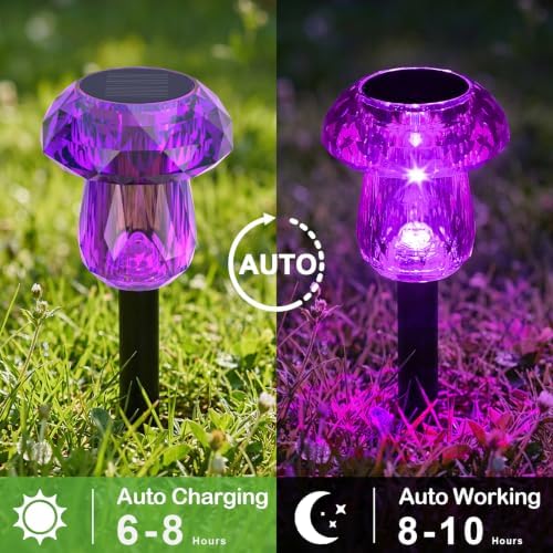 Solar Halloween Lights Outdoor 8 Pack Purple Garden Mushroom Decor - Image 4