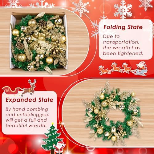 Christmas Wreaths for Front Door Decor Flower, 22" Winter Golden - Image 6