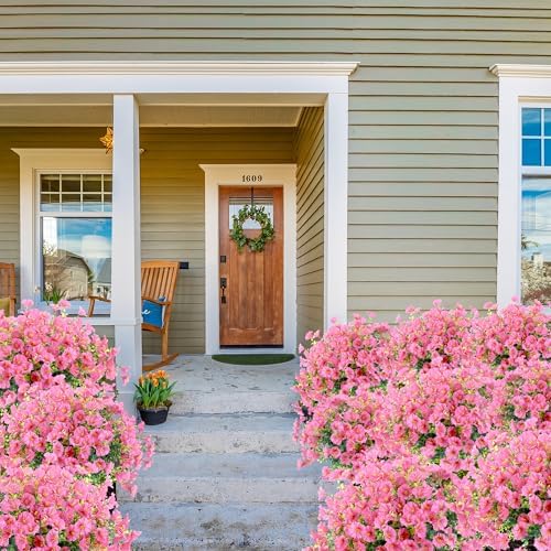 Artificial Flowers for Outdoors 12 Bundles Realistic Faux Plants UV Resistant Fake Silk Morning Glory with Eucalyptus for Front Door Planter Patio Porch Outside Spring Summer Decoration (Pink) - Image 5