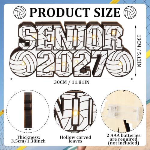 Yousoontic Light up Senior 2027 Volleyball Decor, LED Lighted Class of 2027 Table Centerpieces Wooden Sign Decorations 3D Block Decor for Senior Night, Grad Party & Farmhouse Mantel Decoration - Image 4