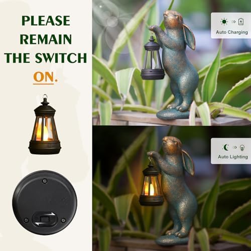 MININOVA Garden Statues Rabbit with Solar Lantern Outdoor Bunny Decoration - Image 2