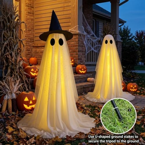 Halloween Decorations Outdoor, Spooky Ghost Halloween Decor with Witch Hat - Image 5