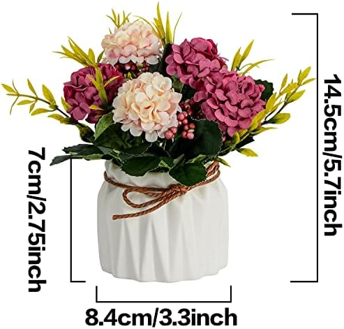 Artificial Flower Plants – Mini Fake Hydrangea Flowers in Pot for Home Decor Party Wedding Office Patio Table Desk Decoration, Set of 4, Size: 3.3''(Diameter) x 5.5''(Tall) - Image 2