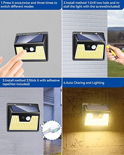 Peasur Solar Lights Outdoor Waterproof [6 Pack/140LED], Warm White Motion Sensor Lights Dusk to Dawn, 3 Modes Solar Fence Security Lighting for Wall Garden Yard Stair Outside - Image 3