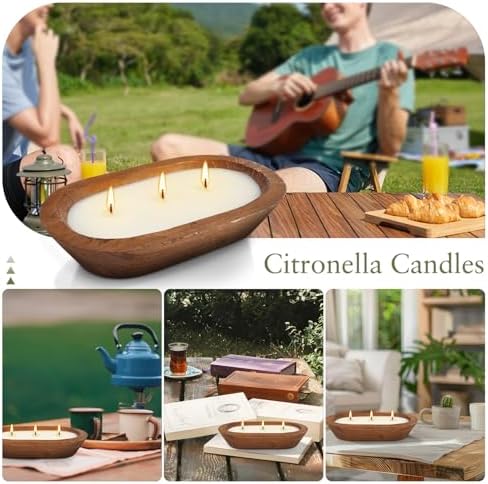 Citronella Candle in Wooden Bowl, 8oz Triple-Wick Smokeless Candle, Clean Burning Natural Citronella Scented Candle for Home Decor, Patio, Garden and Relaxation - Image 6