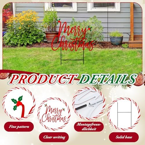 Weysat Merry Christmas Metal Yard Signs 15.75 Inch Xmas Metal Outdoor Decorations with Stakes Waterproof Christmas Decor for Home Garden Patio Lawn Party and Xmas Celebration Supplies - Image 5