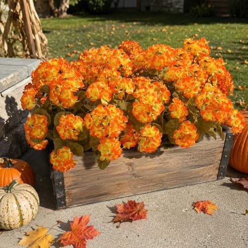 Fake Geraniums Artificial Flowers for Outdoors Autumn Decoration, 6 Bundles Silk Geraniums Look Real Faux Fall Flowers Plants for Front Door Garden Planter Patio Balcony Yard Home Indoor, OrangeYellow - Image 4