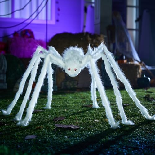 JOYIN Halloween Outdoor Decorations Giant Spider, Scary Large Spider Props for Yard Lawn Halloween Outside Decor and Indoor Party Decor, White (Standing Height is 15 inches) - Image 2