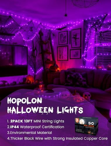 Hopolon Purple Halloween Mini Lights, 2 Pack 50 Count 13FT Black Wire - Image 6