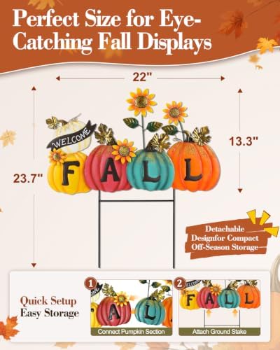 Fall Outdoor Decorations - Metal Pumpkin Yard Stakes with Fall Letters & Sunflower, Cozy Rustic Farmhouse Thanksgiving Outdoor Decor for Front Porch Lawn Garden Patio - Image 4