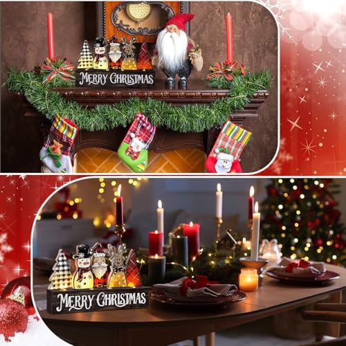 Chunful Light up Christmas Table Decor Buffalo Plaid Christmas Wooden Sign - Image 5