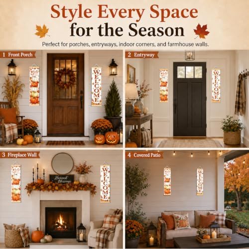 Hello Fall Pumpkin Door Banner Set of 2, Welcome Porch Decor for Home - Image 4