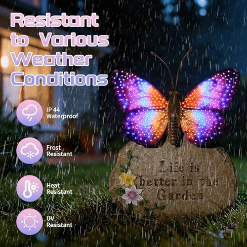 Solar LED Butterfly Garden Statue with Sparkling Light-Up Wings - Outdoor Yard Patio Decor Figurine, for Women Mom Grandma(Purple) - Image 4
