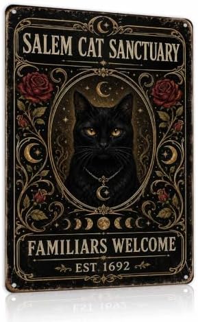 Halloween Metal Art Sign Salem Cat Sanctuary Black Cat Wall Decor by Unknown