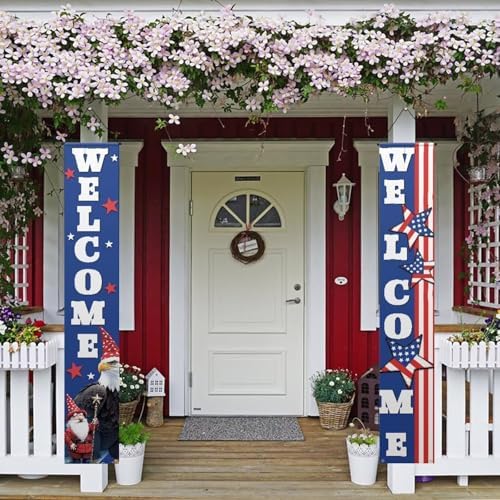 doginthehole 4th of July Patriotic Decorations Hanging Front Porch Door Banner American Flag Blue July Fourth Decor for Home School Office Yard Garage, Memorial Day Decor Outdoor Indoor by doginthehole