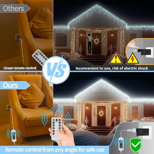Icicle Lights for Outside, 167ft 17600 LED Icicle Christmas Lights Outdoor Waterproof, 352 Drops with Remote, 8 Modes & Dimmable, Timer for Christmas, Wedding, Party, House, Roof Decoration, White - Image 3