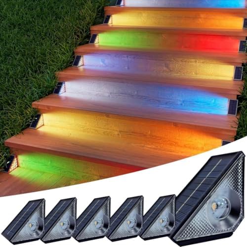 Solar Step Lights Outdoor, 6 Pack Solar Stair Lights Waterproof, Warm White/7 RGB Colors Deck Lighting for Outside Garden Stair, Deck, Fence, Front Step, Front Porch, and Patio Decor by ServeYouTheBest