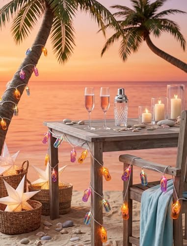 Slipper String Lights, 8.5FT 10 LED Beach Themed Lights with UL Certified Plug, Waterproof Tropical Party Decorations for Patio, Warm White Hawaiian String Lights for Garden Backyard Bedroom Decor - Image 6