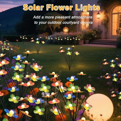 Solar Flower Lights Outdoor Waterproof 6 Pack of 6 LEDs Garden Solar Firefly Lights Decorative for Garden, Yard, Backyard - Image 3