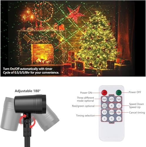 NUÜR Christmas Projector Lights Outdoor, Waterproof Christmas Light Projector with 24 Christmas Decorative Patterns, Remote Control with Timer, Holiday Projector Lights for Outdoor Garden Patio Wall - Image 6
