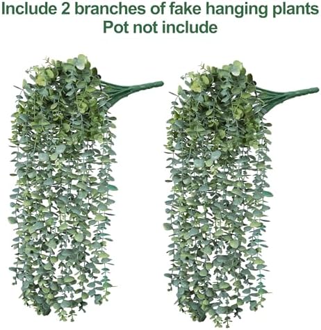 Faux Outdoor Plants Fake Hanging Plants for Outdoors Outside Decorations, 2 Pcs White Faux Eucalyptus Vines Realistic UV Resistant Artificial Greenery for Planters Porch Garden Yard Front Door Patio - Image 5