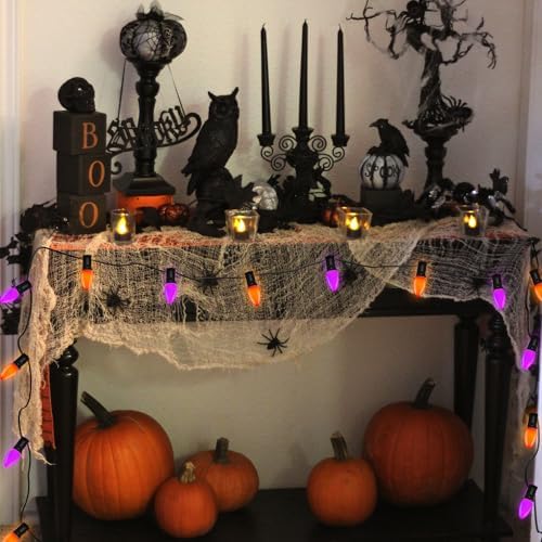 SUNSGNE C7 LED Halloween String Lights Outdoor, 25FT Orange Purple String Lights with 27 Shatterproof Plastic LED Bulbs(2 Spare) for Patio Balcony Backyard Decor, Black Wire - Image 5