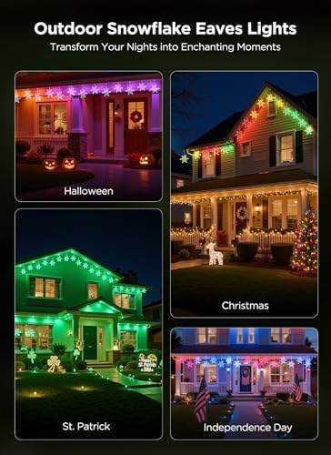 Brightown Smart Christmas Snowflake Lights, 12ft 96LED with 8 Drops Outdoor Icicle Lights with APP Control & Music Sync, Waterproof Connectable, 80+ Scene Modes for Roof, Window, Yard, Patio - Image 4