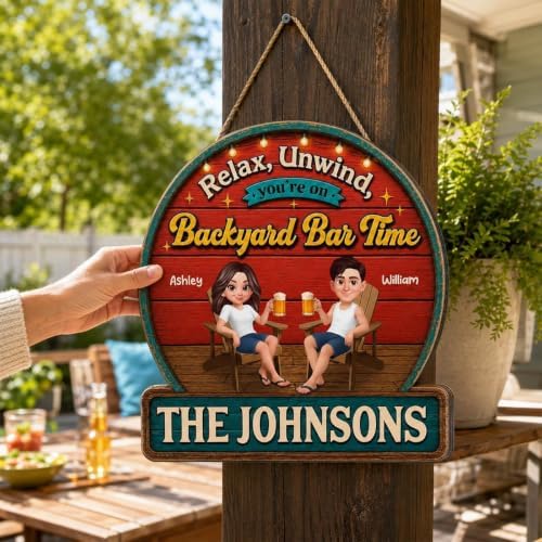 Personalized Summer Vibe Relax Unwind On Patio Backyard Bar Time Wood Sign, Gift For Couple, Husband, Wife, Summer Porch, Patio, Bar Decoration - Image 4