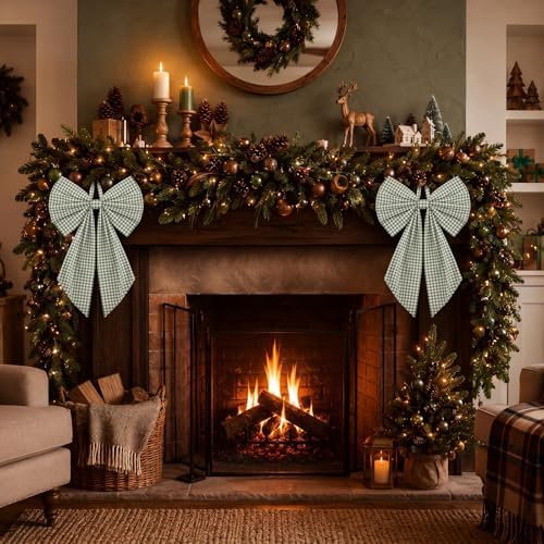 Suncalla 2 Pcs Green Christmas Gingham Wreath Bows 18'' x 12'' - Image 5