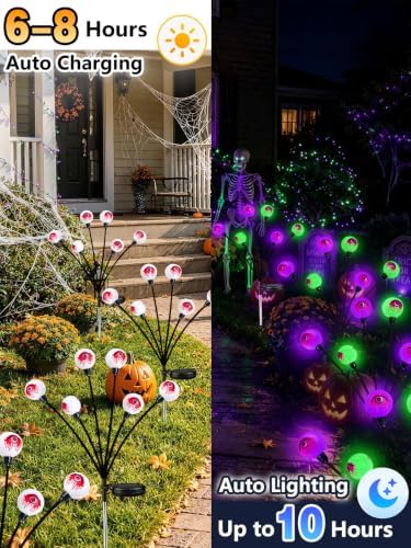 EEW Halloween Decorations Outdoor 8 Pack Eyeball Lights Purple and Green - Image 4